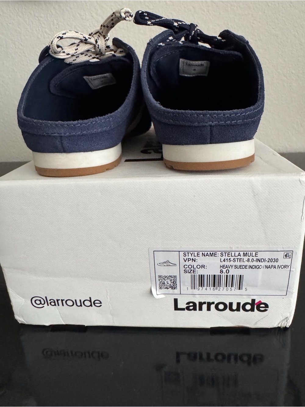 Larroudé Stella Indigo Suede & Napa Leather Mule Sneaker - Picture 8 of 16